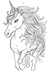 Unicorn coloring page isolated on transparent background