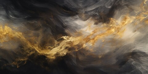 Obraz premium an abstract gold painting on black background, in the style of dynamic brushstrokes, generative AI