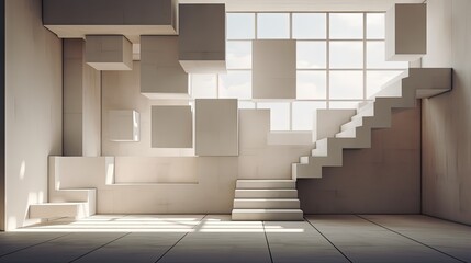 3d Space with stairs and windows box Paper Texture