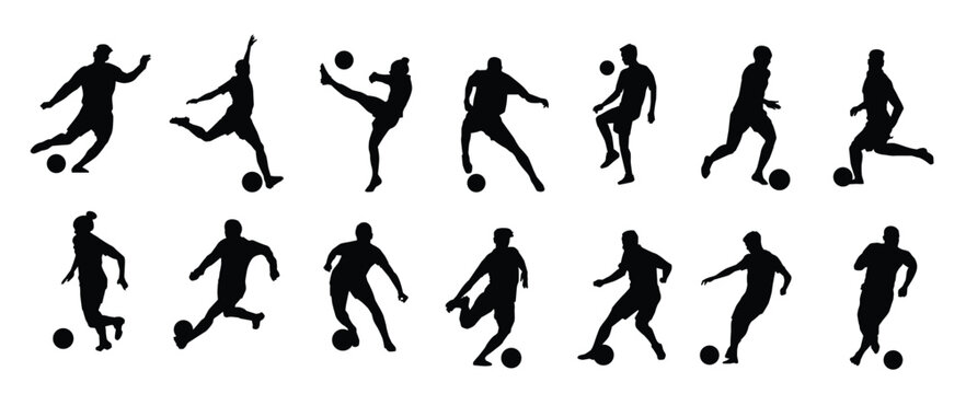 Fototapeta soccer player silhouette illustration. vector set of football (soccer) players