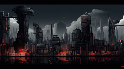 art of brutalist city skyline night grey