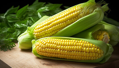 Fresh organic corn on the cob, a healthy meal generated by AI