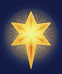 Fototapeta premium Vector golden six-pointed star Vector symbol of the Nativity of Christ on dark blue background