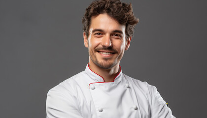 Obraz premium Smiling chef, confident, standing, looking at camera generated by AI