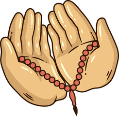 Illustration Praying Hands Carrying Beads, Prophet Ayub Miracle