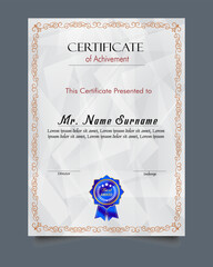 Certificate of achievement template set with gold badge and border, Appreciation and Achievement Certificate Template Design. Elegant diploma certificate template