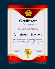 Certificate of achievement template set with gold badge and border, Appreciation and Achievement Certificate Template Design. Elegant diploma certificate template