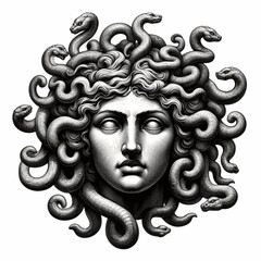 The Classic Depiction Of The Head Of The Gorgon Medusa From Ancient Mythology. A Gloomy Awesome Look Horror Fright.