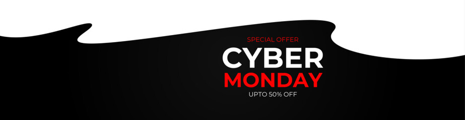 Fototapeta na wymiar Sale banner template design, Cyber Monday special offer sale up to 50% off. Promo text on lines distortion background. Suit for Banner, cover, flyer, website, backdrop. vector illustration