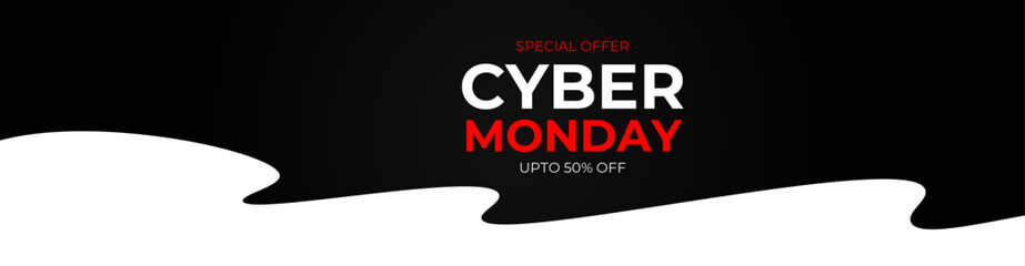 Sale banner template design, Cyber Monday special offer sale up to 50% off. Promo text on lines distortion background. Suit for Banner, cover, flyer, website, backdrop. vector illustration