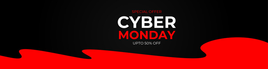 Sale banner template design, Cyber Monday special offer sale up to 50% off. Promo text on lines distortion background. Suit for Banner, cover, flyer, website, backdrop. vector illustration
