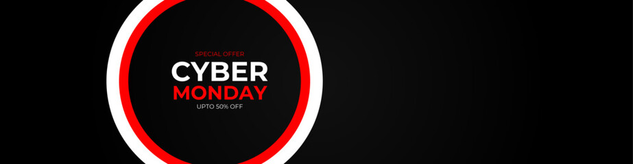 Sale banner template design, Cyber Monday special offer sale up to 50% off. Promo text on lines distortion background. Banner, cover, flyer, website, backdrop. Special deal.  vector illustration