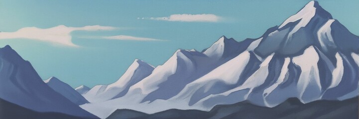 Mountain landscape. Minimalism. High mountains. Oil painting on canvas. Painted with brush and...