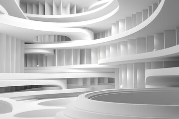 Abstract Architecture Background. White Circular Building. 3d Rendering