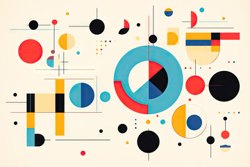 Obraz premium Abstract Bauhaus geometric pattern background, vector circle, triangle and square lines color art design. Colorful Bauhaus pattern background