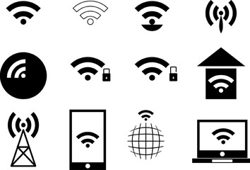 Collection wifi line icon set. Icon flat signal style for stock vector. Sign technology for logo,...
