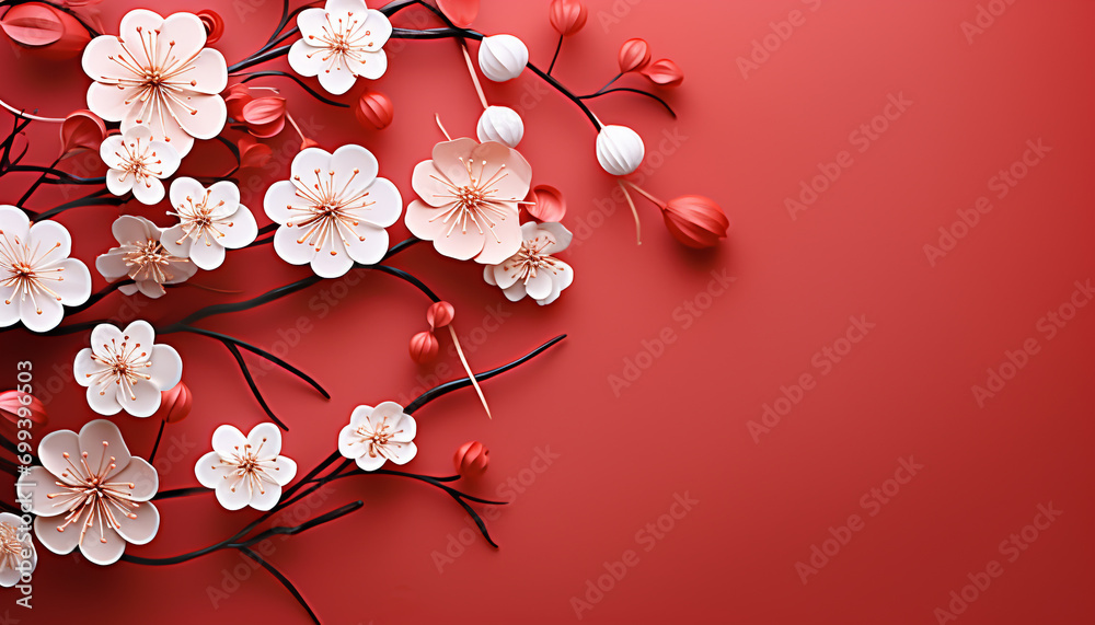 Wall mural Floral pattern blossom on branch, nature beauty generated by AI