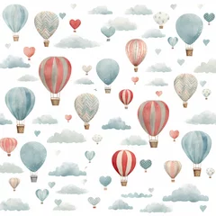 Foto op Plexiglas Luchtballon Watercolor Valentine Hot Air Balloon Ride