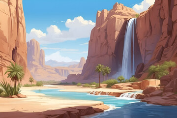 Majestic Desert Waterfall Artwork