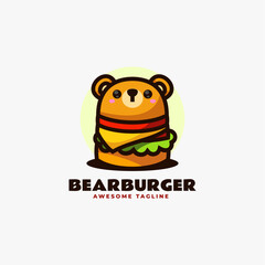 Vector Logo Illustration Bear Burger Mascot Cartoon Style.