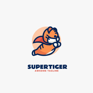 Vector Logo Illustration Super Tiger Mascot Cartoon Style.