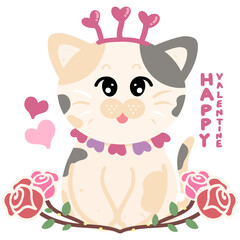 Cute cat with rose flower for valentine's day