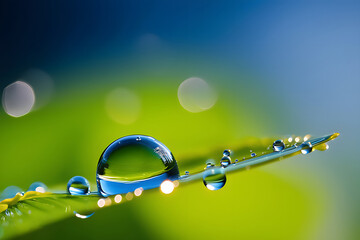 Water drops on a green leaf, international water day concept HD walpaper - obrazy, fototapety, plakaty