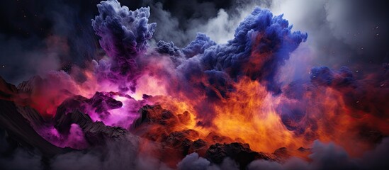 purple and blue and orange volcanic eruption - obrazy, fototapety, plakaty