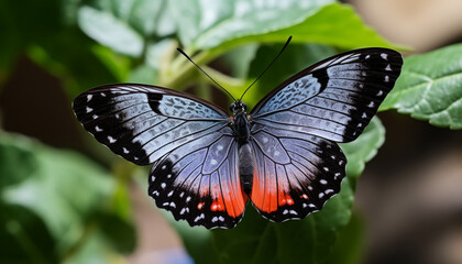 Naklejka premium Butterfly wing showcases vibrant colors in nature generated by AI