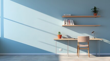 photo of a room wall include the desk - obrazy, fototapety, plakaty
