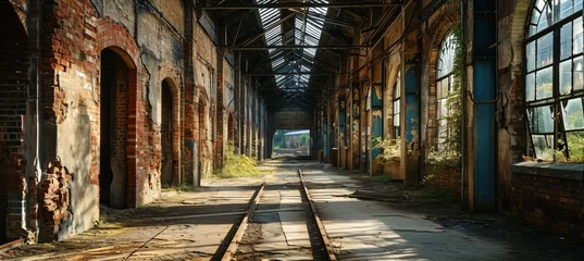  Abandoned factory corridor building. Generative AI technology.   © Hero Design