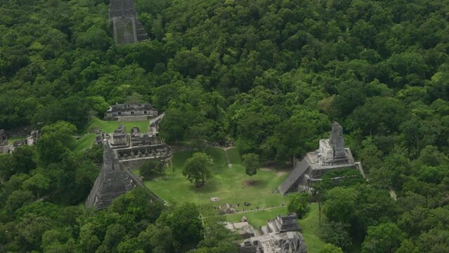 Cinematic Aerial Shot Over Ancient Guatemala Temple - High, Wide Shot