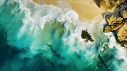 Zelfklevend Fotobehang Bora Bora, Frans Polynesië an aerial view of the sea with rocks  
