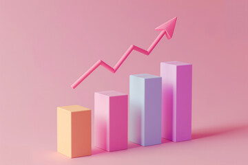 3D Bar graph chart showing growth with arrow - obrazy, fototapety, plakaty
