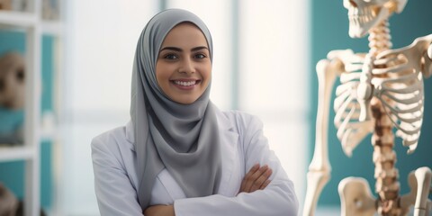 Arabic Female Chiropractor Profession Employment Good Looking Background Generative AI