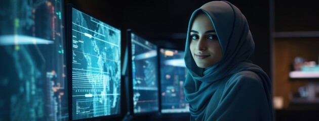 Arabic Woman Computer Programmer Job Career Beautiful Concept Generative AI