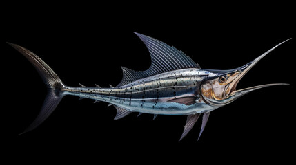 swordfish on black background, isolated. Generative AI - obrazy, fototapety, plakaty