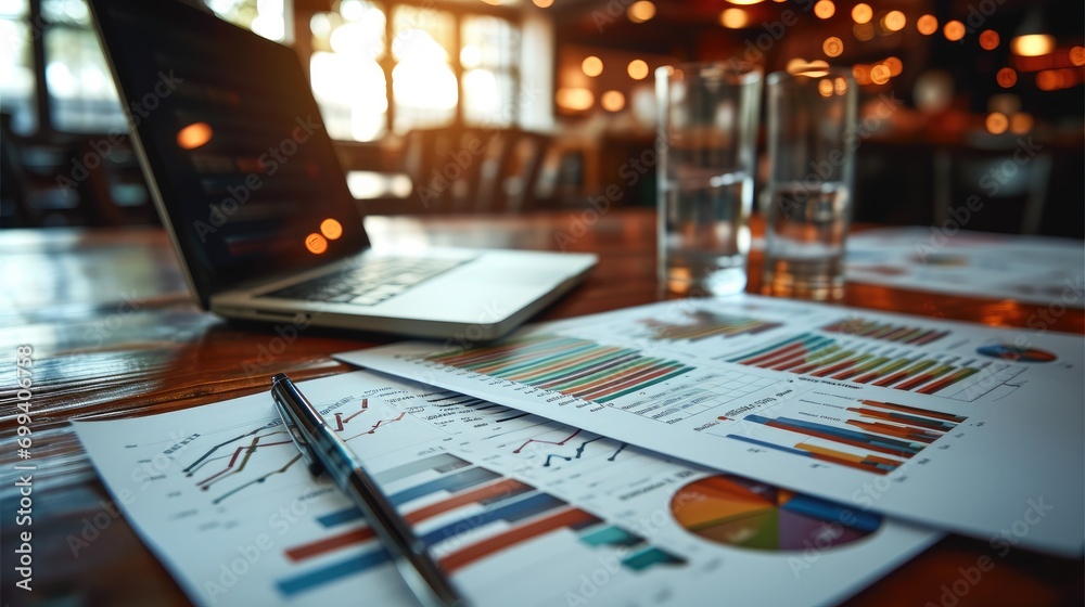 Aufkleber Documents showing key business metrics. Generative AI.