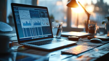 Data tables with graphs and a computer with a mouse. Generative AI.