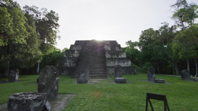 Cinematic movement in on ancient Guatemala temple - Wide, steady cam shot