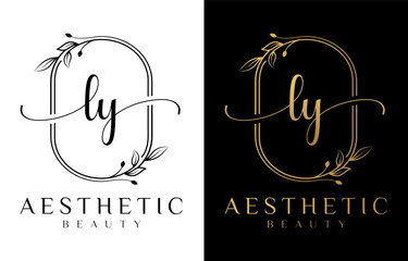 Letter LY Beauty Logo with Flourish Ornament - obrazy, fototapety, plakaty