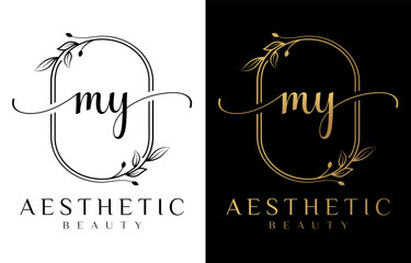 Letter MY Beauty Logo with Flourish Ornament - obrazy, fototapety, plakaty