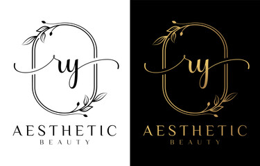Letter RY Beauty Logo with Flourish Ornament - obrazy, fototapety, plakaty