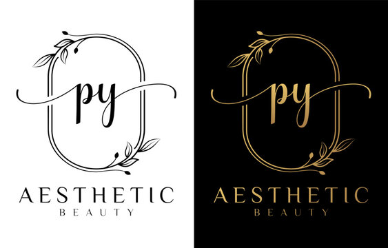 Letter PY Beauty Logo with Flourish Ornament