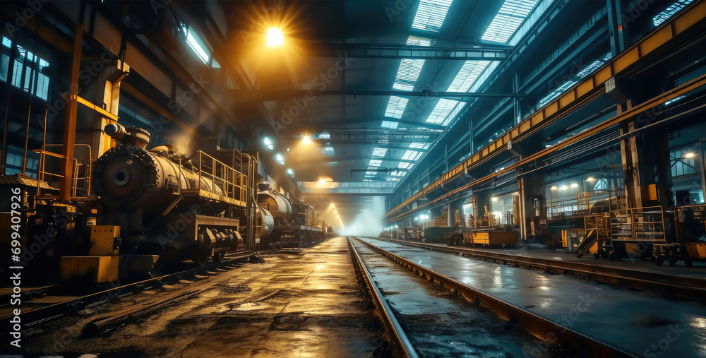 Poster an industry manufacturing machine in a large factory. generative ai.