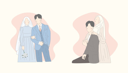 vector wedding muslim couple characters