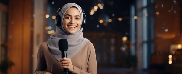 Arabic Woman Journalist Employee Career Good Looking Setting Generative AI