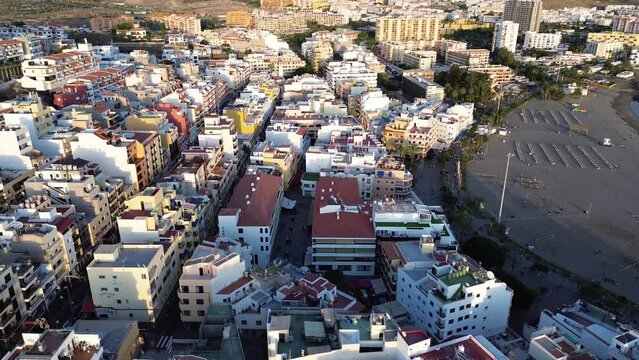 Los Cristianos city and beach Tenerife Costa Adeje,Canary Islands Spain aerial drone