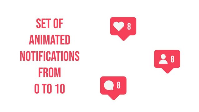 Set of Animated Social Media Notifications from 0 to 10