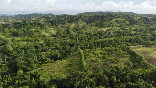 Aerial view of the mountainous region between the city of Moca and the northern coast of the Dominican Republic